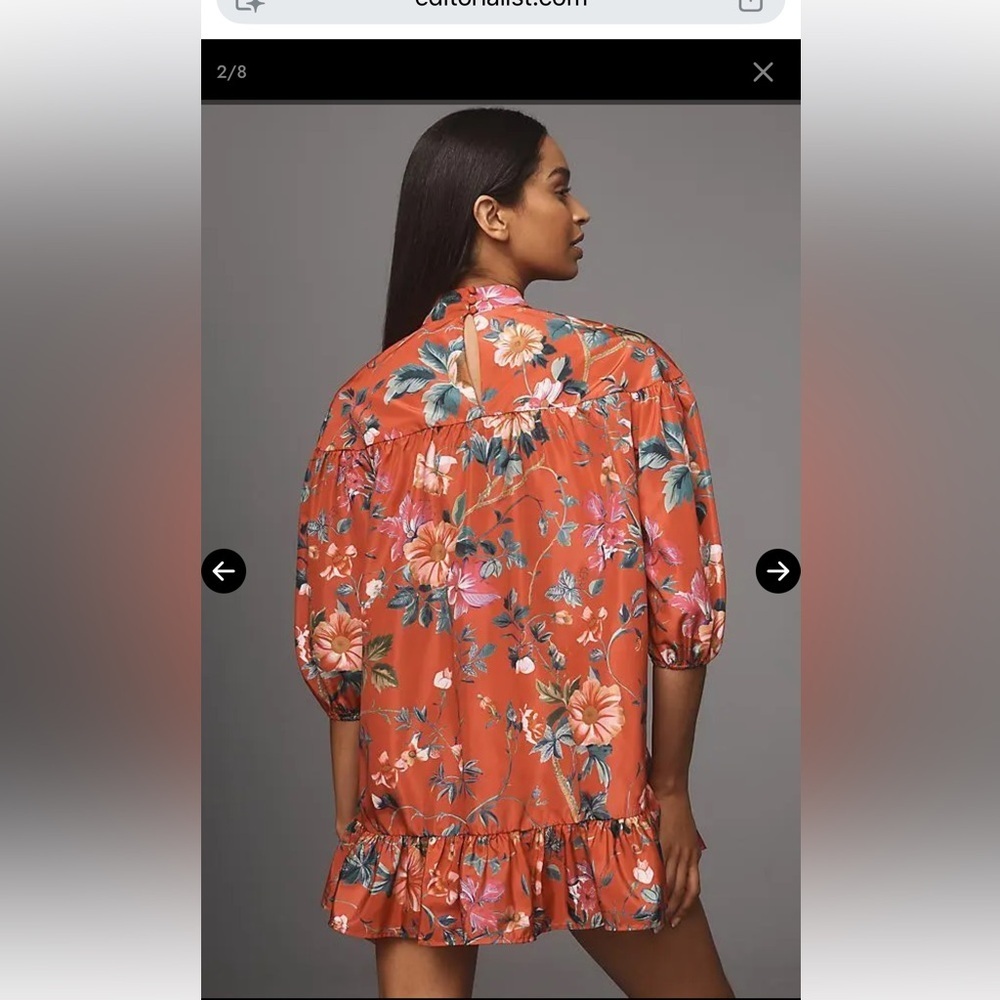Anthropologie Red Floral Puff Sleeve Mini Dress Small - Picture 3 of 9